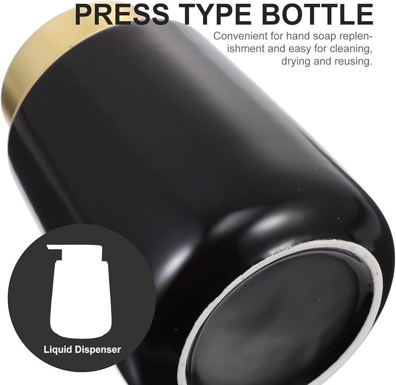 Black Ceramic Refillable Lotion Dispenser 400ml Pump Bottle For Shampoo Shower - Image 3